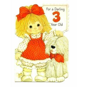 3rd Happy Birthday Vintage Girls Greeting Card Doll W/Dog 1977 Unused Ambassador